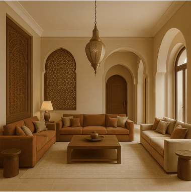 Modern Arabian Elegance Modern Arabian Elegance Living Room for 2 Oakland Estates villa in North Bangalore.