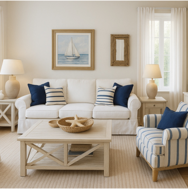 Coastal White Breeze Coastal White Breeze Living Room Plan for villa in North Bangalore