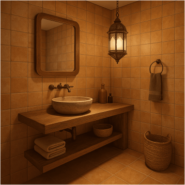 Boho Earthy Chic Boho Earthy Chic Bathroom Design for 2 Oakland Estates villa in North Bangalore