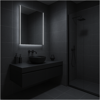 Minimal Matte Black Minimal Matte Black Bathroom Design for 2 Oakland Estates villa in Devanahalli.