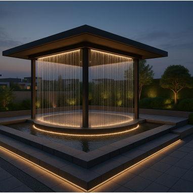 Floating Pavilion With Water Curtains Floating Pavilion With Water Curtains Design for 2 Oakland Estates villa in Bangalore.