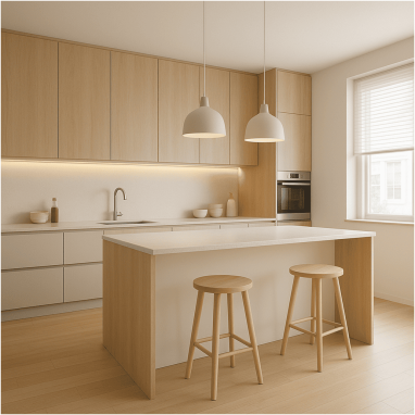 Scandinavian Minimal Warmth Scandinavian Minimal Warmth Kitchen Design for 2 Oakland Estates villa in Devanahalli.