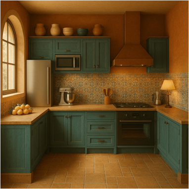 Mediterranean Sun-Kissed Kitchen Mediterranean Sun-Kissed Kitchen Design for 2 Oakland Estates villa in Devanahalli.