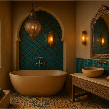 Moroccan Mosaic Luxury Moroccan Mosaic Luxury Bathroom Design for 2 Oakland Estates villa in Devanahalli.
