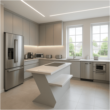 Techno-Minimal Grey Kitchen Techno-Minimal Grey Kitchen Design for 2 Oakland Estates villa in Devanahalli.
