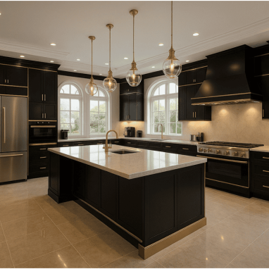 High-Contrast Luxury Kitchen High-Contrast Luxury Kitchen Design for 2 Oakland Estates villa in North Bangalore.