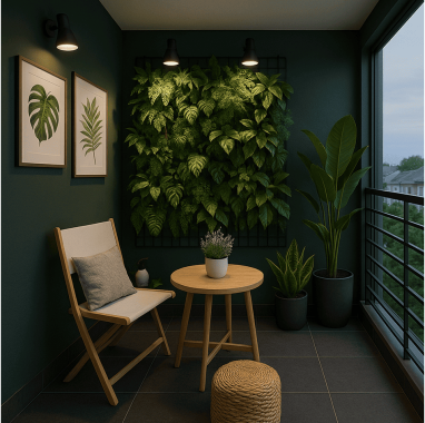 Urban Jungle Balcony Modern luxury villa deck balcony with garden theme for luxury villa in devanahalli