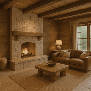 Rustic Earthwood Haven Rustic Earthwood Haven Living Room for 2 Oakland Estates villa in Devanahalli.