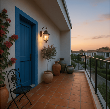 Mediterranean Blue Haven Cozy Mediterranean-style deck balcony with in 2 oakland estate luxury villa in devanahalli