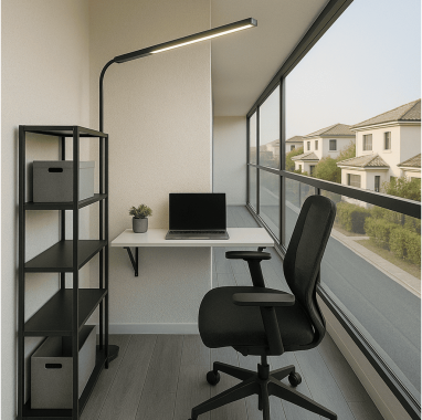 Smart Work-from-Balcony Pod Modern deck balcony with office st up in luxury villa at deamante properties