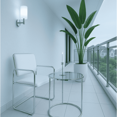 Minimal Chrome + White Balcony Minimalist deck balcony in 2 oakland luxury villas at deamante properties