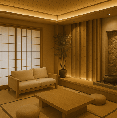 Japanese Zen Calm Japanese Zen Calm Living Room for 2 Oakland Estates villa in Bangalore.
