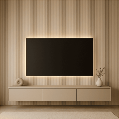 Minimal Luxe Panel Wall Contemporary indoor entertainment area inside premium villas in Sadahalli
