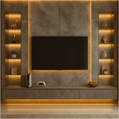 Modern Concrete Chic Premium entertainment lounge designed inside a luxury villa in Devanahalli