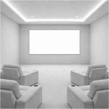 Ultra-Minimal Monochrome Cinema Minimalist luxury home theatre with recliner seating and ambient ceiling lighting for villa in north bangalore
