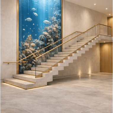 Brass-Lined Contemporary Stair Brass lined contemporary stair for villa in devanahalli