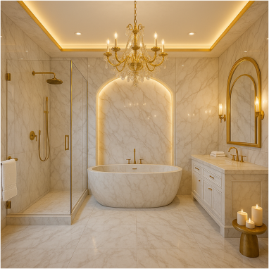 Marble Royal Spa Bathroom Design for 2 Oakland Estates villa in North Bangalore