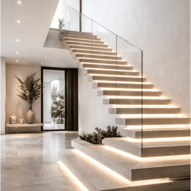 Floating monolith staircase for villa in north bangalore