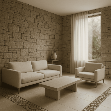 Organic Stone Sanctuary Living Room for 2 Oakland Estates villa in Devanahalli