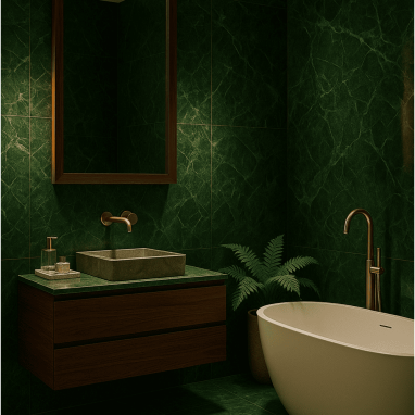 Rainforest Green Luxury Bathroom Design for 2 Oakland Estates villa in Bangalore