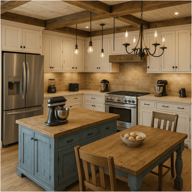 Rustic Farmhouse Kitchen Design for 2 Oakland Estates villa in Devanahalli.