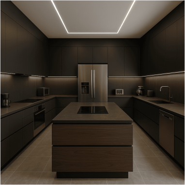 Contemporary Matte Black Elegance Kitchen Design for 2 Oakland Estates villa in Bangalore.