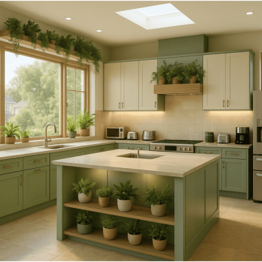 Botanical Green Living Kitchen Design for 2 Oakland Estates villa in Bangalore.