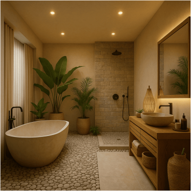 Tropical Bali Spa Bathroom Design for 2 Oakland Estates villa in Devanahalli.
