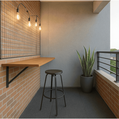 Modern balcony with brick walls style in luxury villas in north bangalore