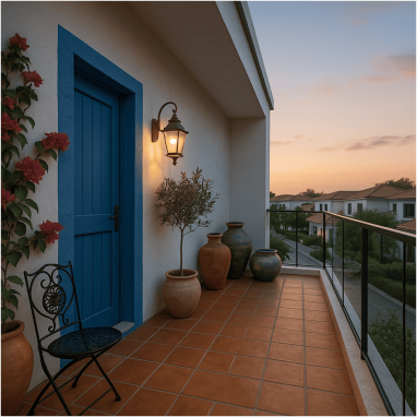 Cozy Mediterranean-style deck balcony with in 2 oakland estate luxury villa in devanahalli