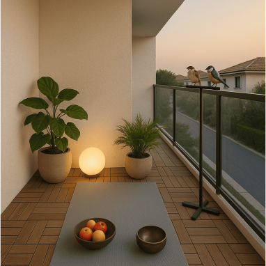 Deamante Properties serene balcony space with yoga mat in 2 oakland estates luxury villa