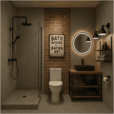 Industrial Loft Bathroom Design for 2 Oakland Estates villa in Devanahalli.