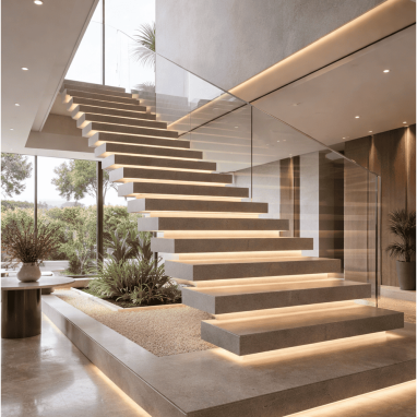 Floating monolith staircase idea for luxury villa near sadahalli