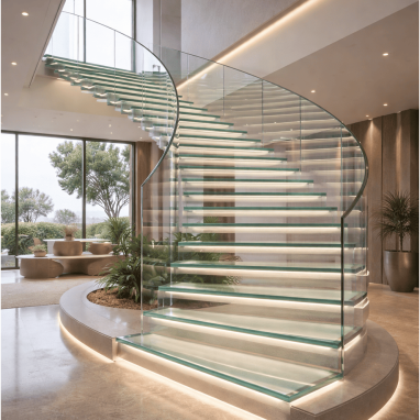 glass ribbon stair for premium villas in devanahalli