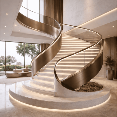 Sculpted Helical Statement Stair idea for villa in nierth bangalore