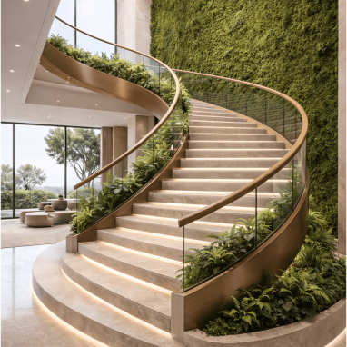 biophilic green spine stair idea for villa in devanahalli