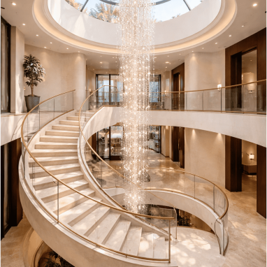 light well spiral stair design idea for villa in devahanahalli