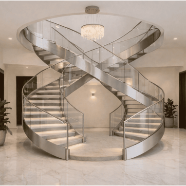 Double helix staircase for villas in sadahalli